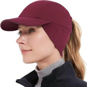〽️Women's Wine Red Winter Reflective Fleece Ponytail Hat with Ear Warmers